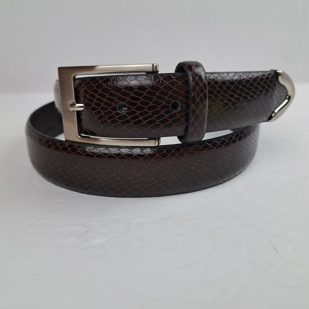 Snake Eyes Leather Moc Croc Embossed Chocolate Brown Belt Size 40
